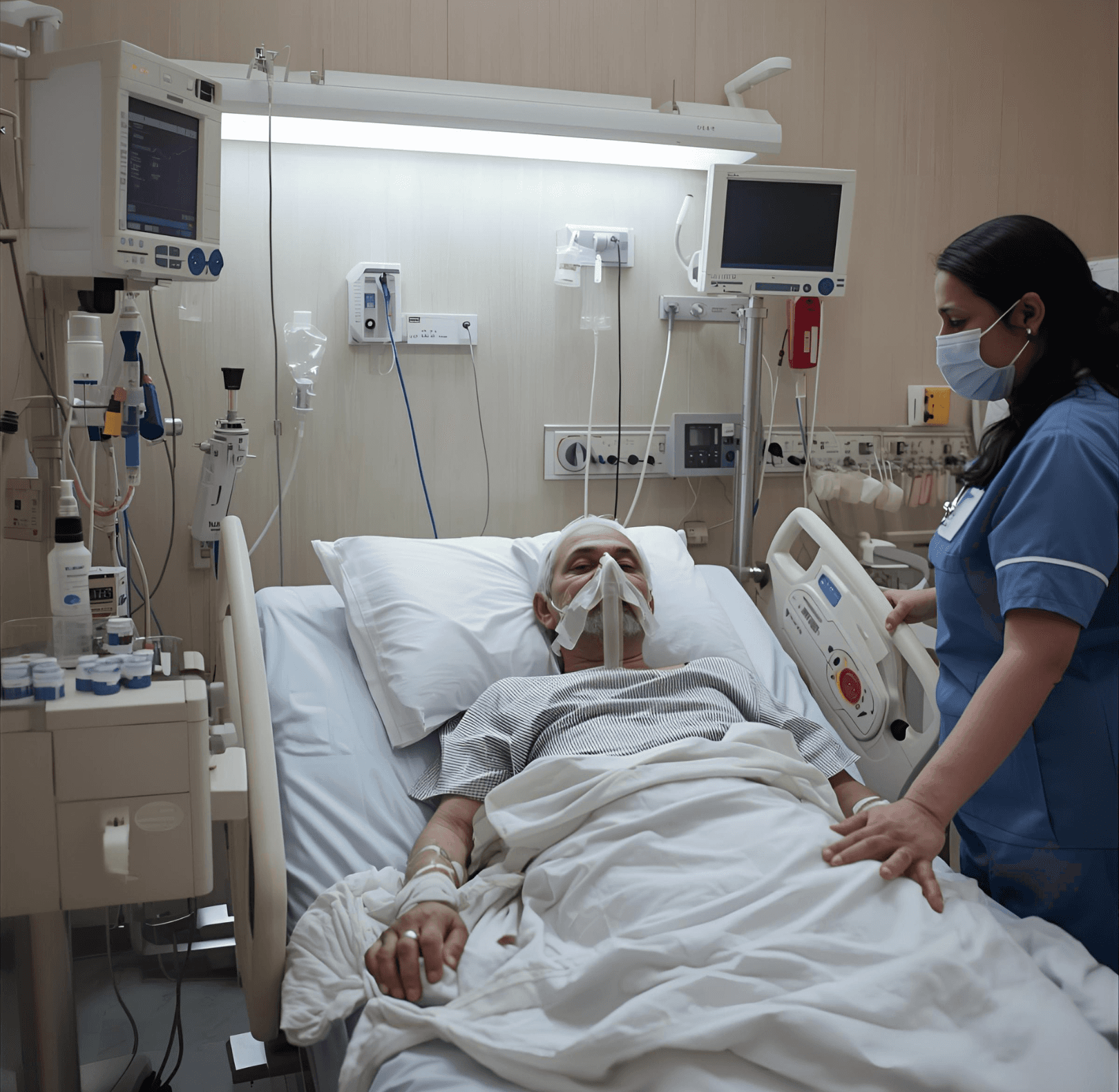 ICU at home nursing and monitoring setup