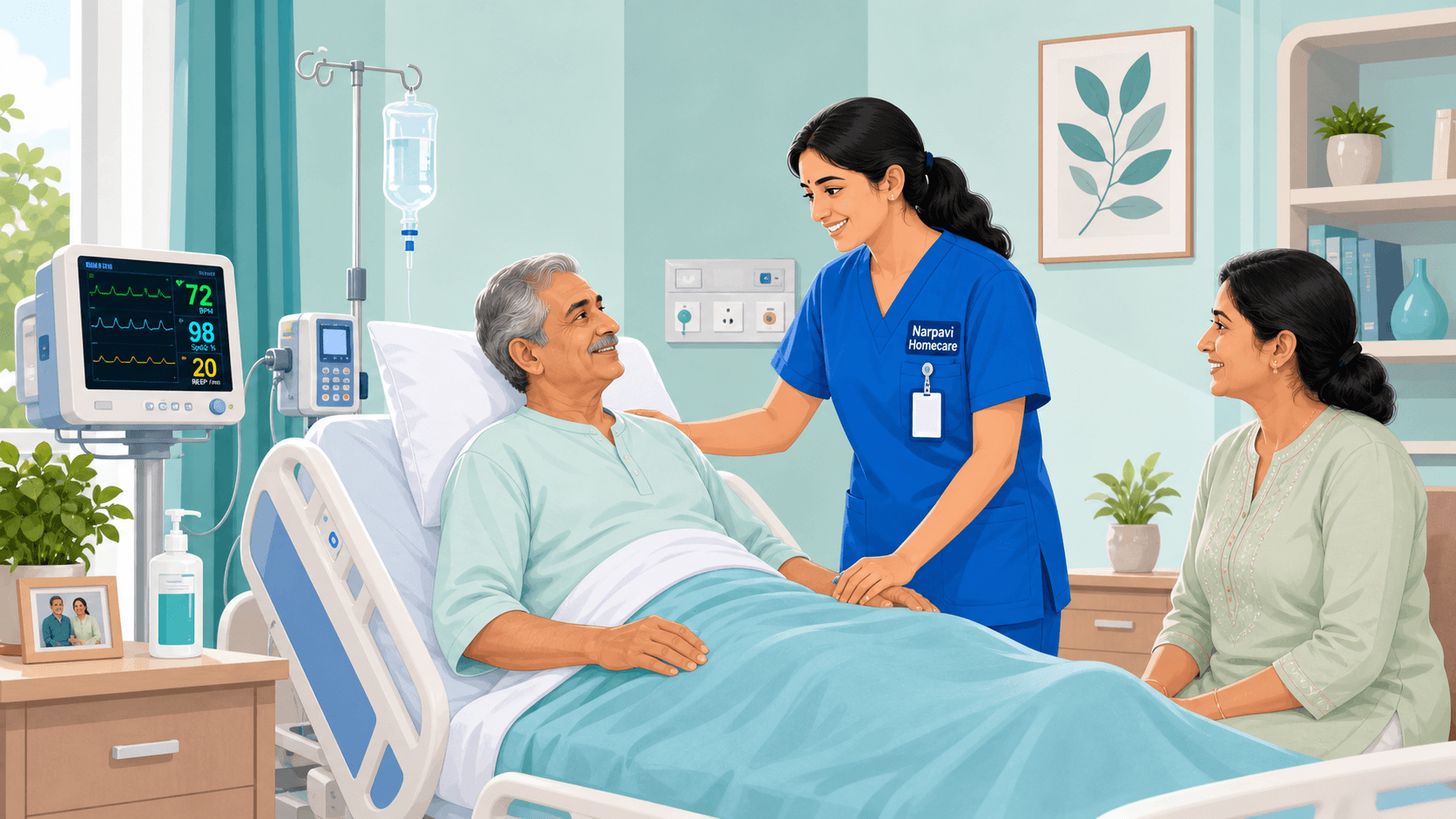 A home nurse supporting a patient and family