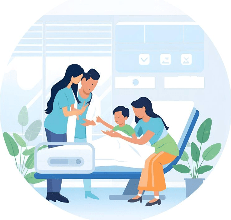 A home nurse supporting a patient and family