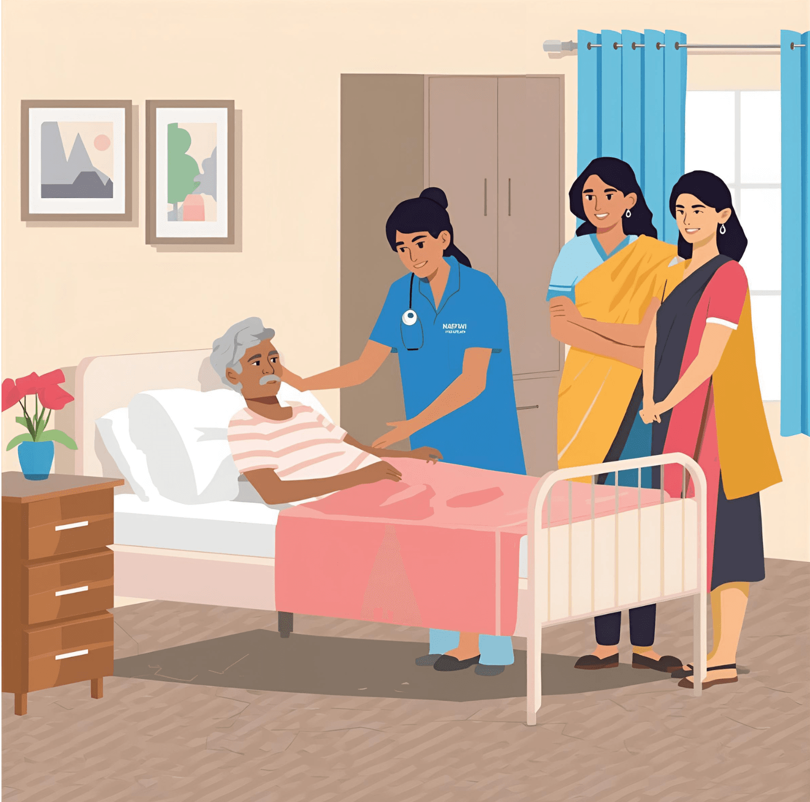 Home nursing care delivered beside a patient bed