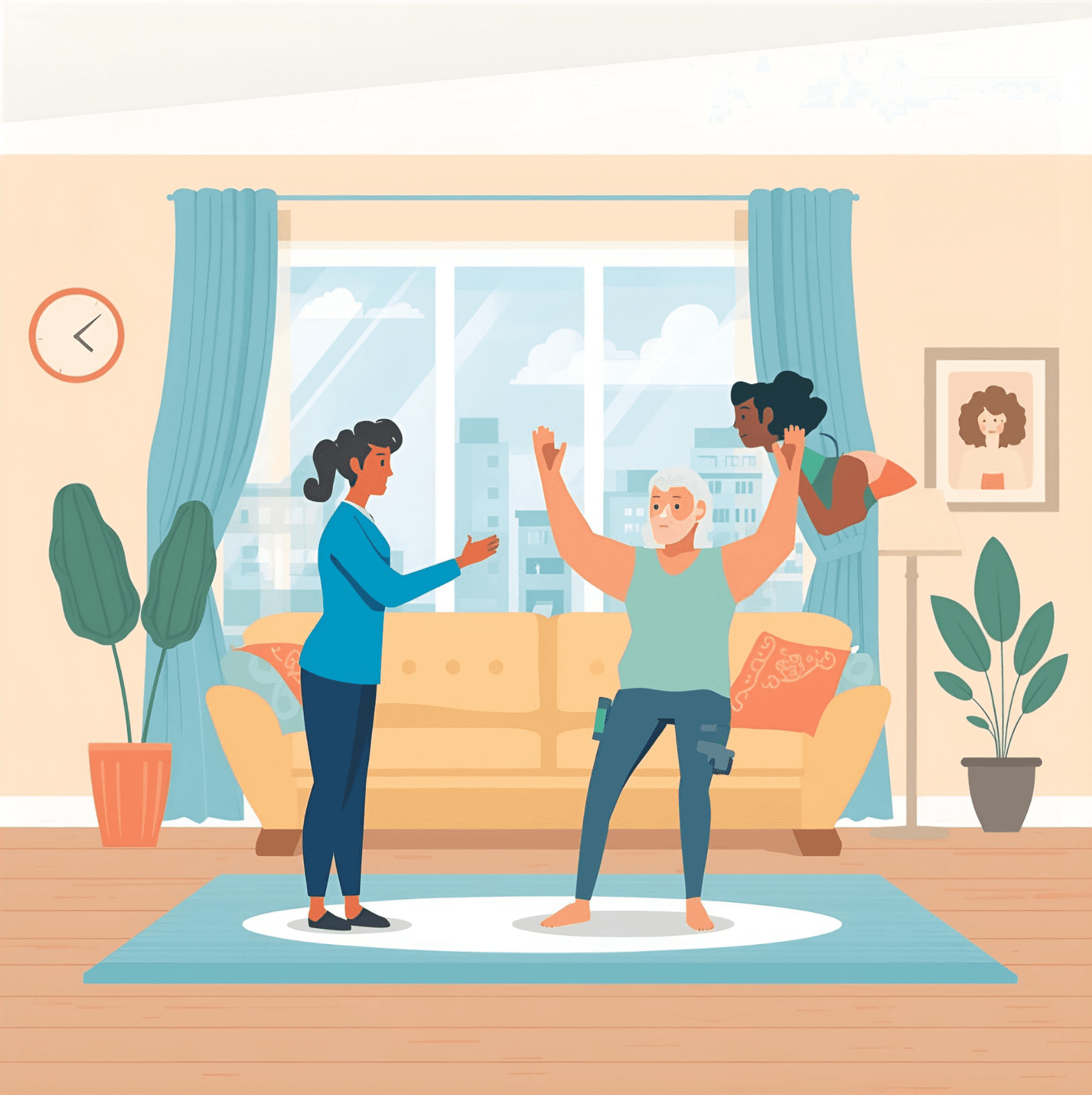 A physiotherapist guiding a patient through rehabilitation