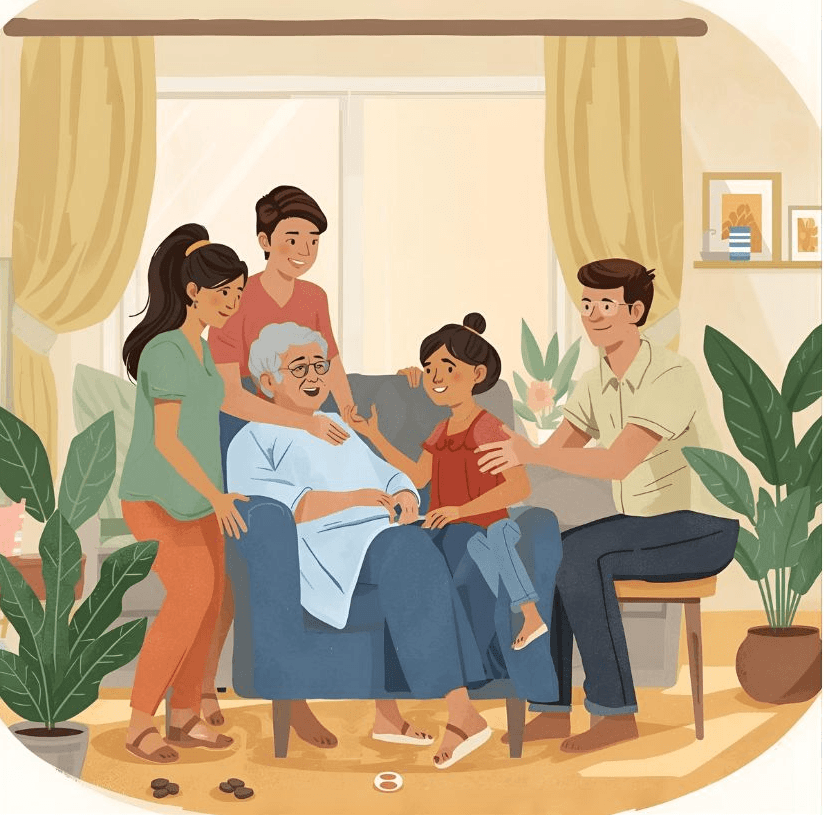 A family gathered supportively around a patient