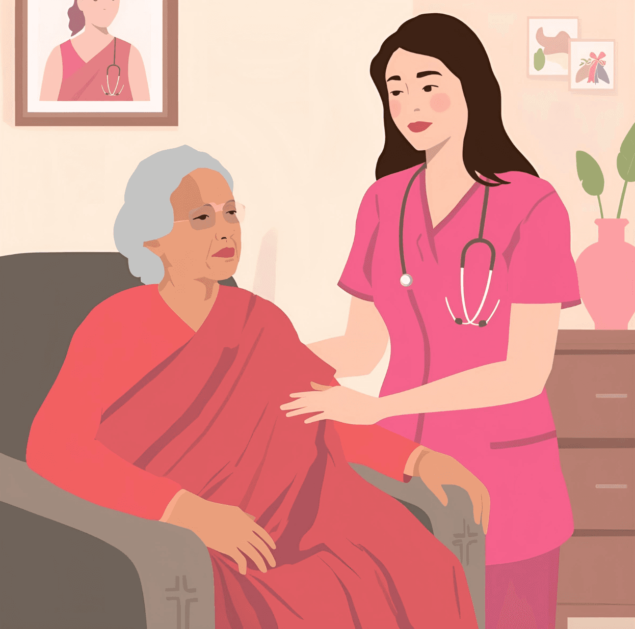 An elderly patient receiving compassionate care at home