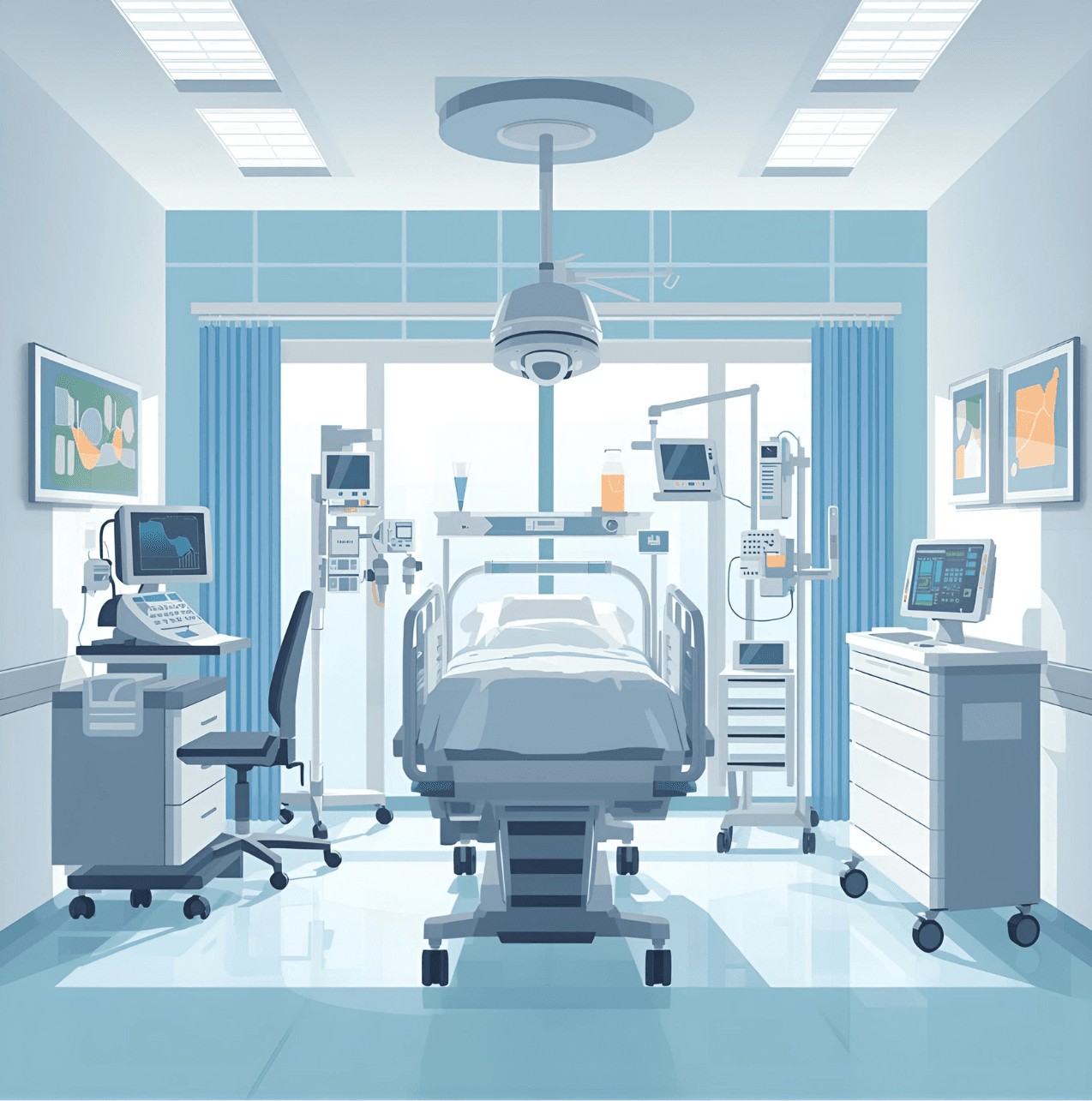 A prepared hospital-grade care room