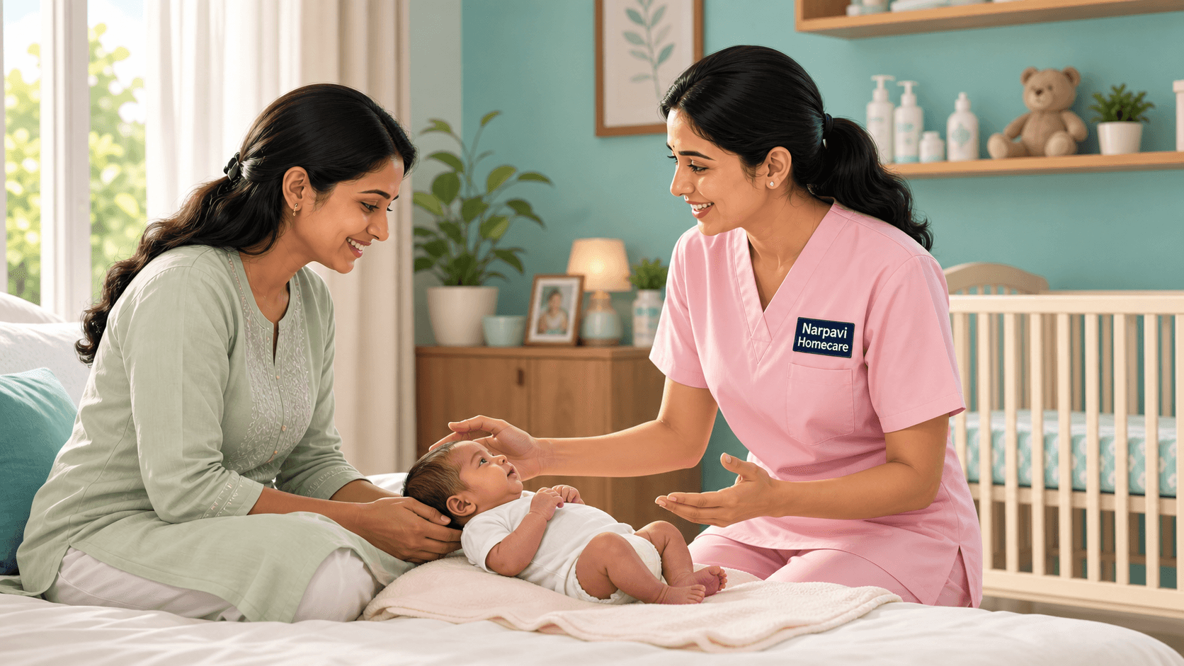 Narpavi baby caregiver guiding a mother at home